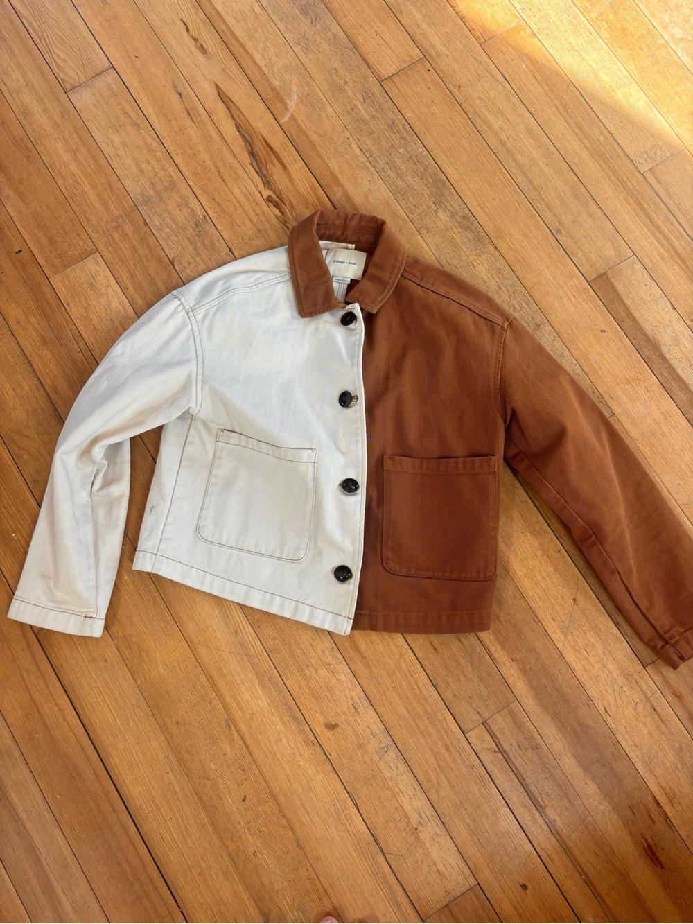Paloma Wool Two-Tone Cotton Jacket in Cream and Brown - Picture 3 of 7